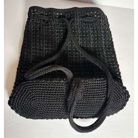 The Sak Crochet Knit Bucket Bag Lined Backpack Black 12" - Picture 14 of 16